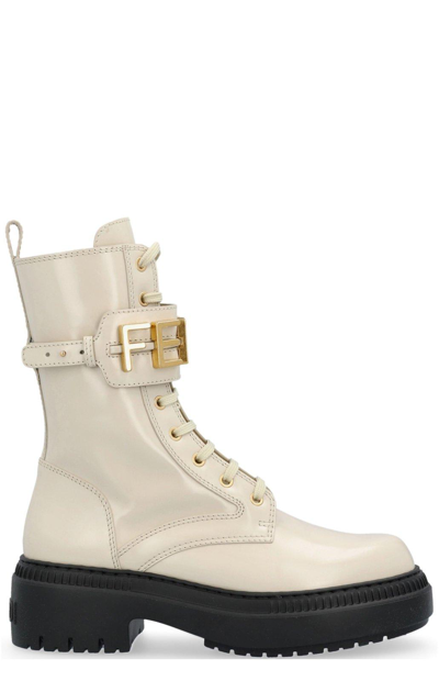 Shop Fendi Graphy Rounded-toe Biker Boots In Bianco