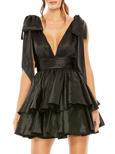 Shop Mac Duggal Women's Bow-shoulder Ruffled Minidress In Black