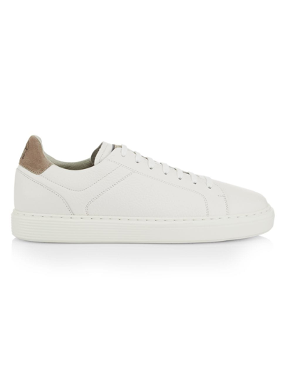 Shop Brunello Cucinelli Men's Leather Low-top Sneakers In White