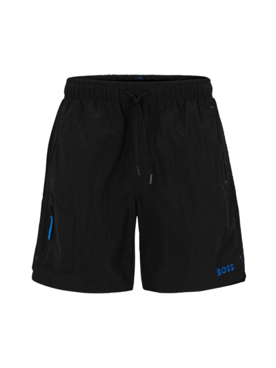 Shop Hugo Boss Men's Swim Shorts In Quick-drying Fabric With Embroidered Logo In Black