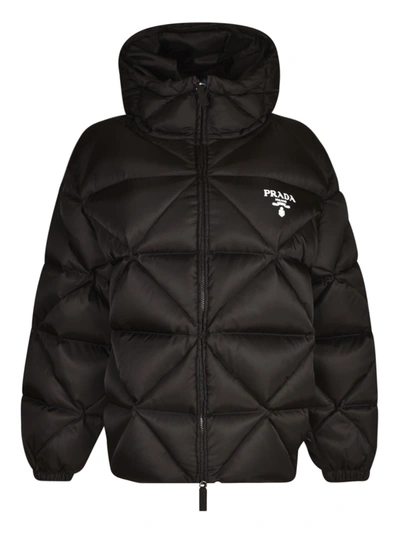 Shop Prada Triangle Quilted Logo Padded Jacket In Black