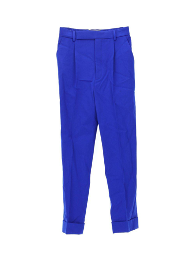 Shop Saint Laurent High Waist Tailored Pants In Blue