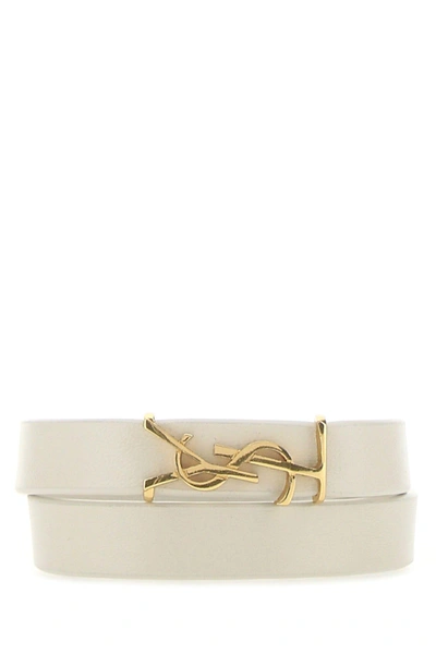 Shop Saint Laurent Sand Nappa Leather Bracelet In Bianco