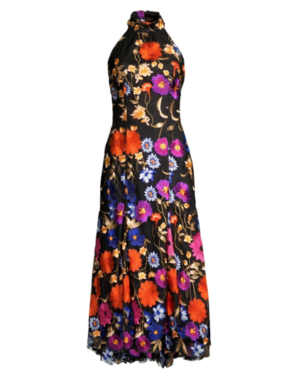 Shop Milly Women's Penelope Floral-embroidered Midi-dress In Black Multi