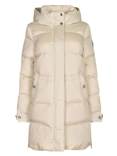 Shop Woolrich Concealed Long Padded Jacket In Cream
