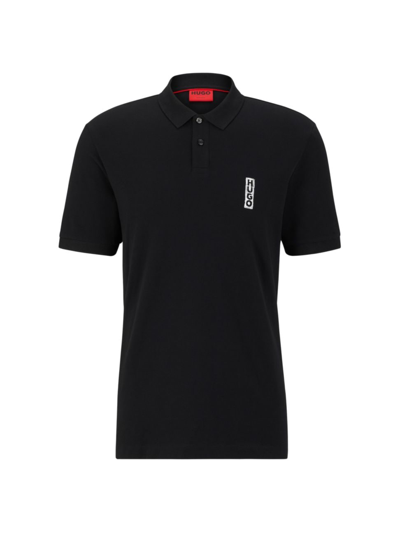 Shop Hugo Men's Cotton-piqué Polo Shirt With Marker-inspired Logo In Black