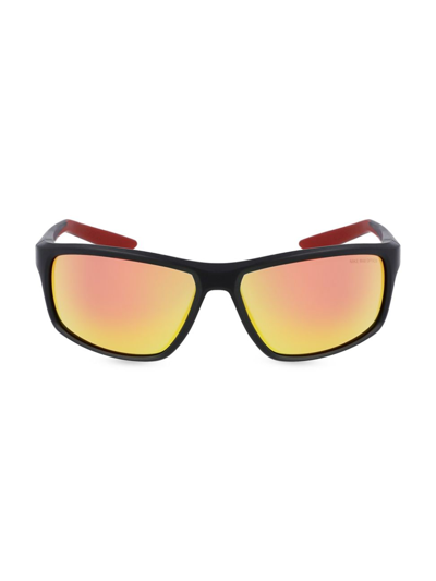 Shop Nike Men's Performance Adrenaline 64mm Rectangular Sunglasses In Matte Black Red Mirror