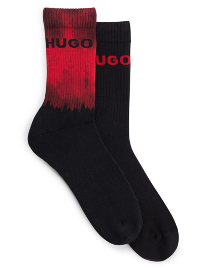 Shop Hugo Men's Two-pack Of Short-length Socks With Logo Details In Black