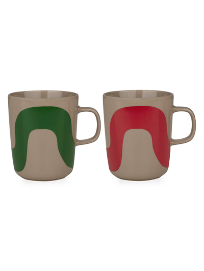 Shop Marimekko Seireeni 2-piece Mug Set In Green Red