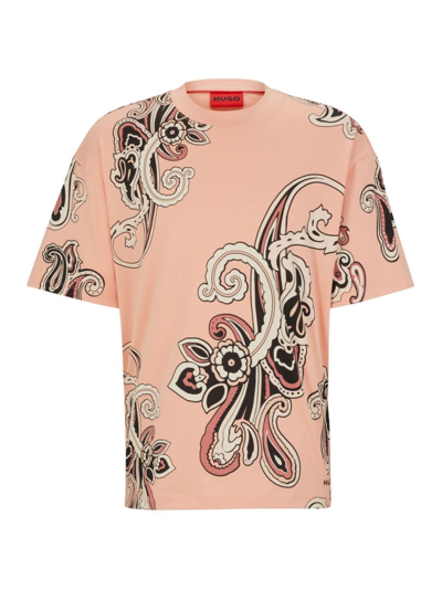 Shop Hugo Men's Interlock-cotton T-shirt With Paisley Print In Light Pink