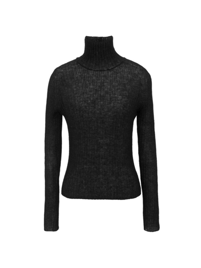 Shop Saint Laurent Women's Turtleneck Top In Ribbed Knit In Black