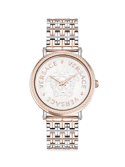 Shop Versace Women's V-dollar Two-tone Stainless Steel Watch In Two Tone Rose Gold