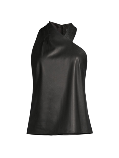 Shop Milly Women's Preston Vegan Leather Top In Black