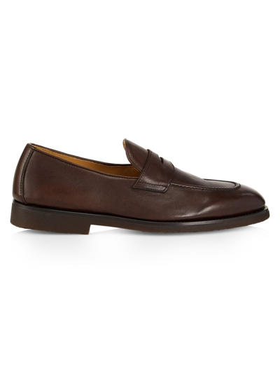Shop Brunello Cucinelli Men's Leather Penny Loafers In Brown