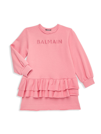 Shop Balmain Little Girl's & Girl's Logo Drop-waist Sweatdress In Pink