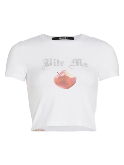 Shop Ksubi Women's Bite Me Rhinestone Fitted T-shirt In White