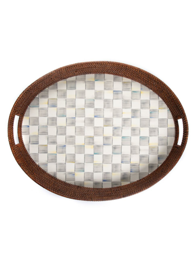 Shop Mackenzie-childs Sterling Check Rattan & Enamel Party Tray