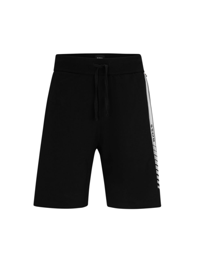 Shop Hugo Boss Men's Cotton Shorts With Stripes And Logo In Black