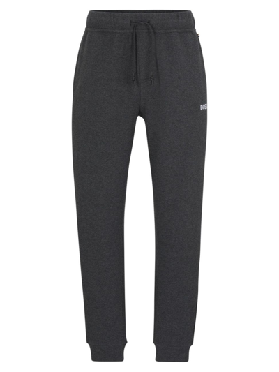 Shop Hugo Boss Men's Organic-cotton-blend Waffle Tracksuit Bottoms With Logo In Grey