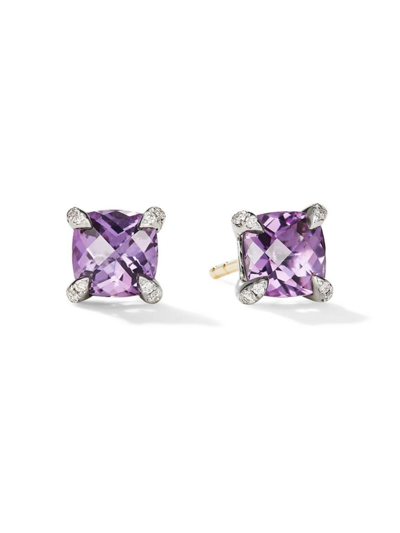 David Yurman 6mm Sterling Silver Chatelaine Amethyst And Diamond Stud Earrings In Amethyst