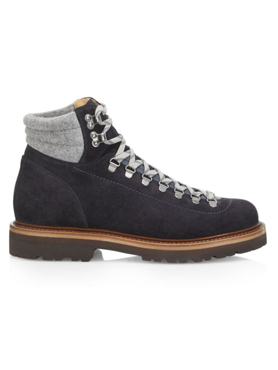 Shop Brunello Cucinelli Men's Suede Hiking Boots In Navy