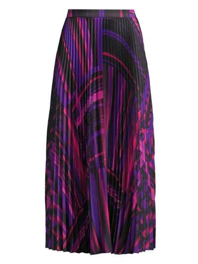 Shop Milly Women's Otha Pleated Plaid Midi-skirt In Purple Multi