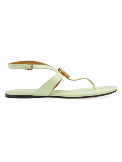 Shop Gucci Women's Marmont Gg Leather Thong Sandals In Pistachio Green