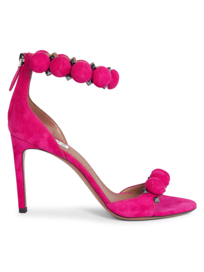 Shop Alaïa Women's La Bombe 90mm Suede Sandals In Rose Fuchsia