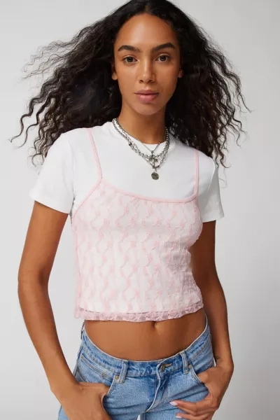 Shop Out From Under Lovella Sheer Lace Cami In Light Pink, Women's At Urban Outfitters