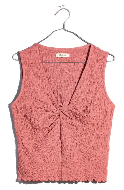 Shop Madewell Popcorn Knit Twist Front Sleeveless Crop Top In Vintage Quartz