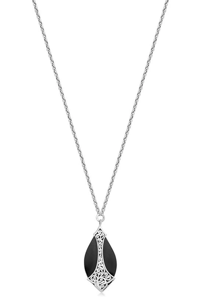 Lois Hill Sterling Silver Black Onyx & Brown Diamond Teardrop Pendant Necklace In Charcoal Black/ Silver