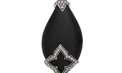 Lois Hill Sterling Silver Black Onyx & Brown Diamond Teardrop Pendant Necklace In Charcoal Black/ Silver