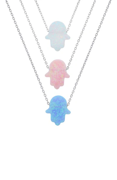 Queen Jewels Opal Hamsa Pendant Necklace In Pink Opal/silver