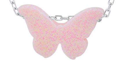 Queen Jewels Opal Butterfly Necklace In Pink Opal/silver