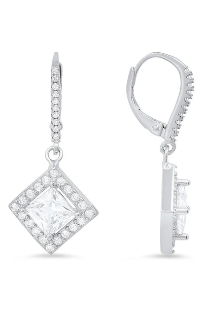 Shop Queen Jewels Princess Cut Cz Drop Earrings In Silver