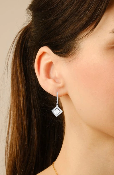 Shop Queen Jewels Princess Cut Cz Drop Earrings In Silver