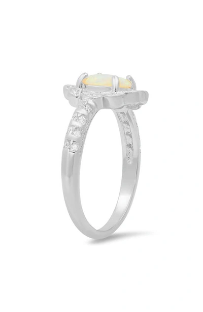 Queen Jewels Sterling Silver Opal & Cz Flower Ring In Silver