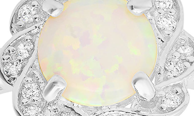 Queen Jewels Sterling Silver Opal & Cz Flower Ring In Silver