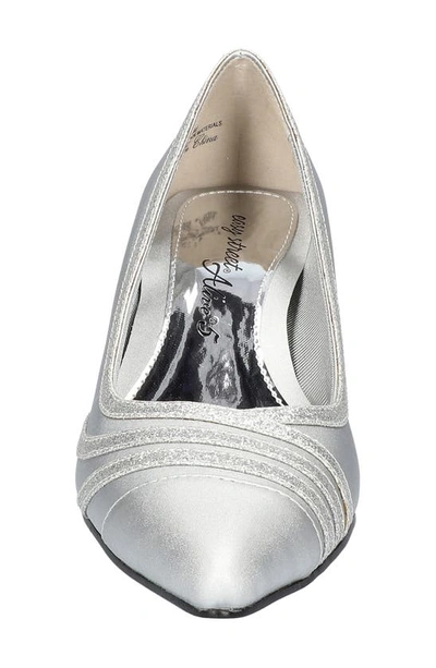 Easy Street Womens Leather Pointed Toe Kitten Heels In Silver Satin