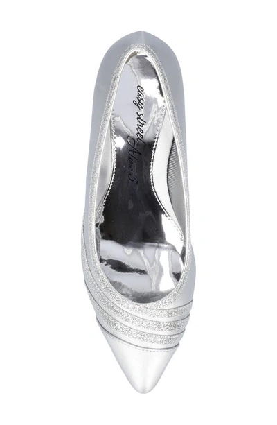Easy Street Womens Leather Pointed Toe Kitten Heels In Silver Satin