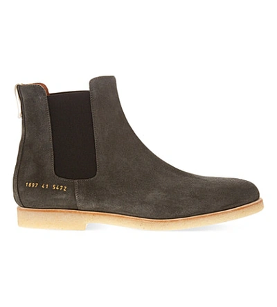 Shop Common Projects Chelsea Suede Ankle Boots In Grey Suede Crepe