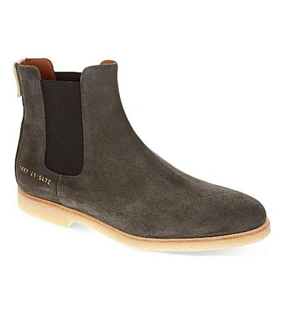 Shop Common Projects Chelsea Suede Ankle Boots In Grey Suede Crepe