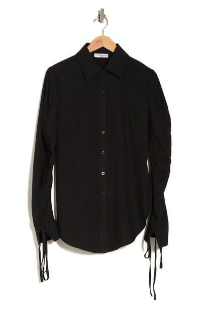Patrizia Luca Ruched Sleeve Button-up Shirt In Black