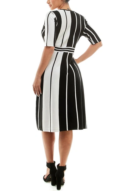 Nina Leonard Stripe Elbow Sleeve Sweater Dress In Blkivy
