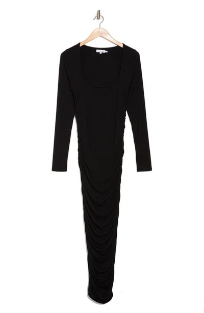 Shop Good American Ruched Long Sleeve Maxi Dress In Black001