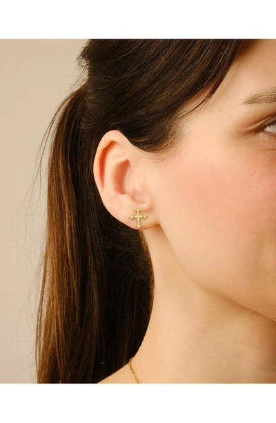 Shop Queen Jewels Cz Pavé Cross Stud Earrings In Gold