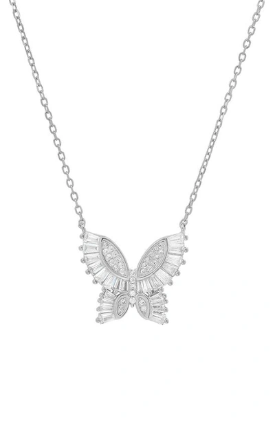 Shop Queen Jewels Cz Butterfly Pendant Necklace In Silver