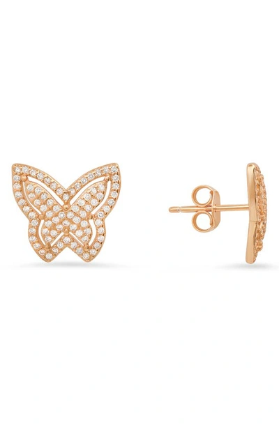 Shop Queen Jewels Cz Butterfly Stud Earrings In Rose Gold
