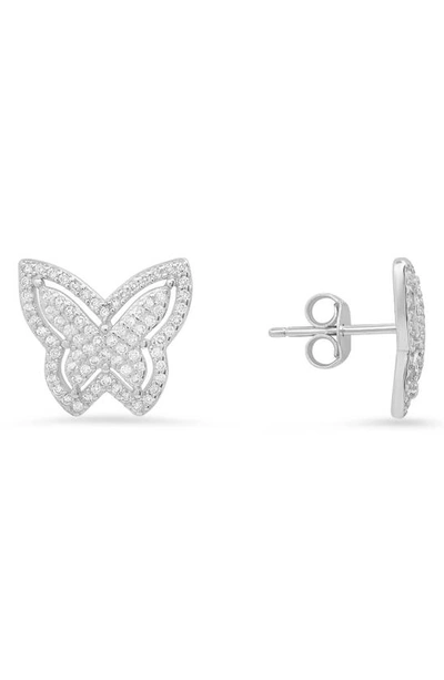 Shop Queen Jewels Cz Butterfly Stud Earrings In Silver