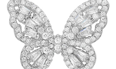 Queen Jewels Cz Embellished Butterfly Pendant Station Chain Necklace In Silver